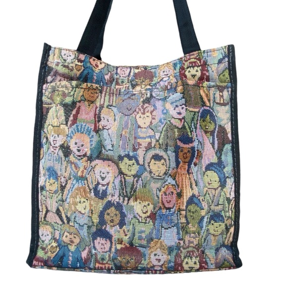 Vintage Tapestry It's A Small World People Shopper Book Tote Bag Multi Cultural - Picture 2 of 6